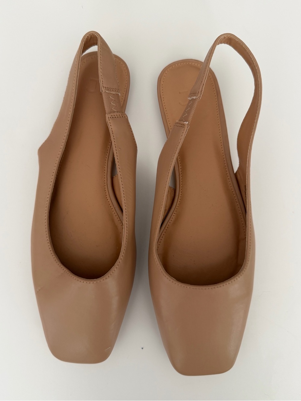 JustFab Hallie Smooth Tan Square-Toe Slingback Flats